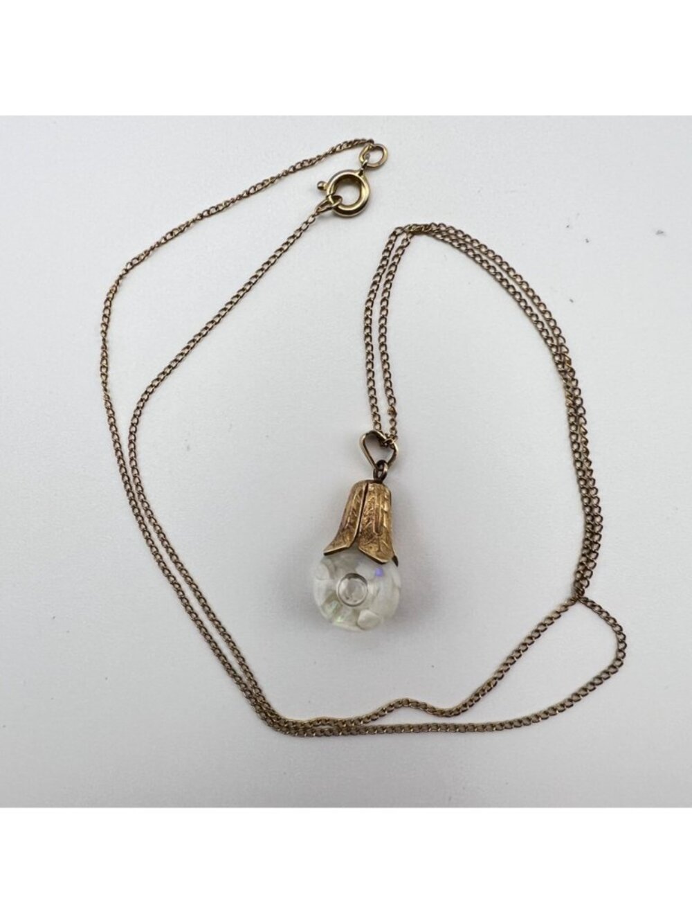 Vintage Gold Filled Pendant Necklace Floating Opal Chip 1/20 12K Glass Orb - Picture 11 of 13